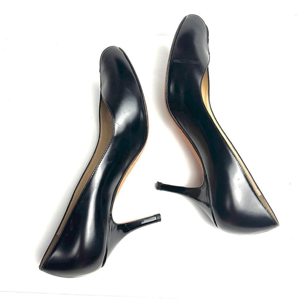 YSL Yves Saint Laurent Black Leather Peep Toe Heels Shoes - Picture 5 of 15
